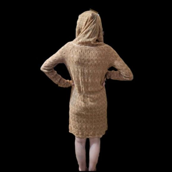 Rare Vintage 2009 Missoni Gold Metallic Crochet Knit Hooded Shawl Dress 40 - Picture 5 of 10